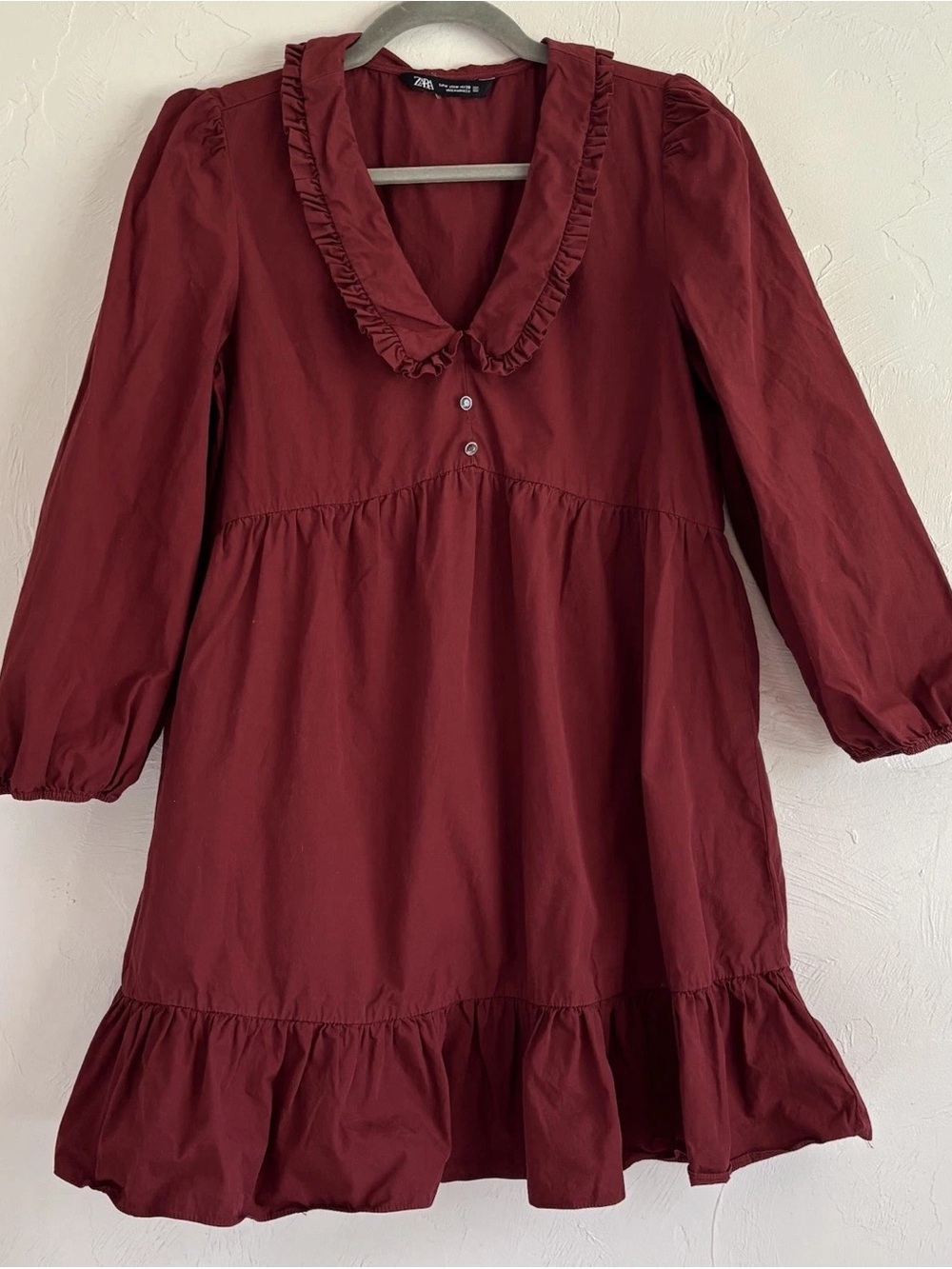 Zara Kids Deep Burgundy Ruffle-Trim Casual Dress